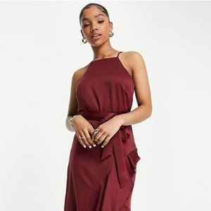 ASOS Style Cheat halter neck ruffle midi dress in plum
